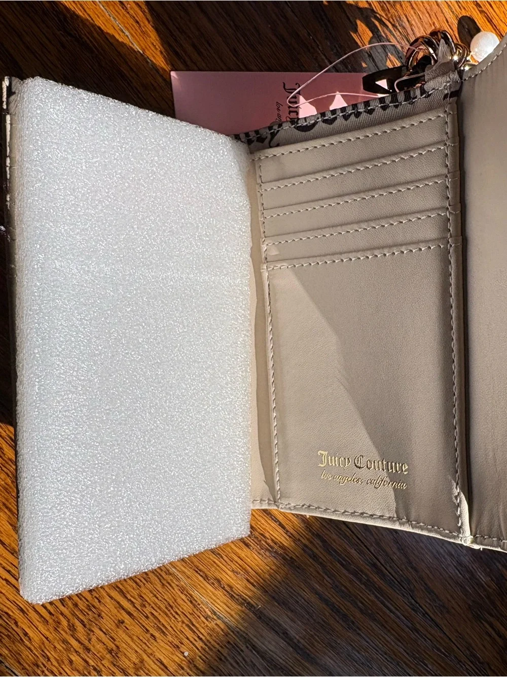 Juicy Couture Cream Fold Wallet with Gold Chain Charm